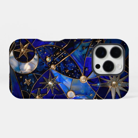 Celestial Moon Starry Night Stainglas iPhone Hülle (Rückseite (Horizontal))
