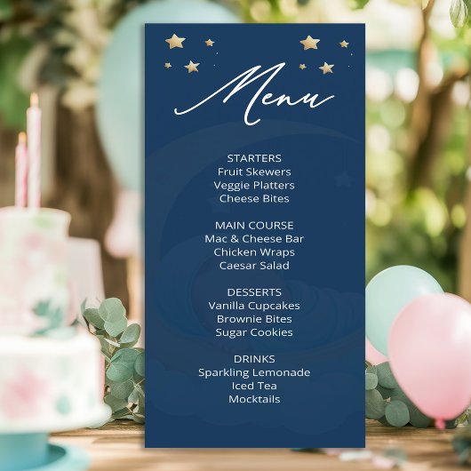 Celestial Moon Stars Baby Shower Menu Card  Menükarte