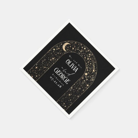 Celestial Moon Stars Black Wedding Serviette (Ecke)