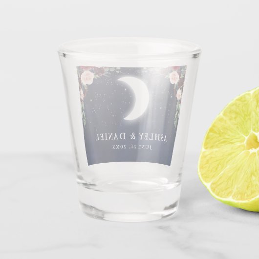 Celestial Moon Stars Blumenhochzeit Schnapsglas (Rückseite)