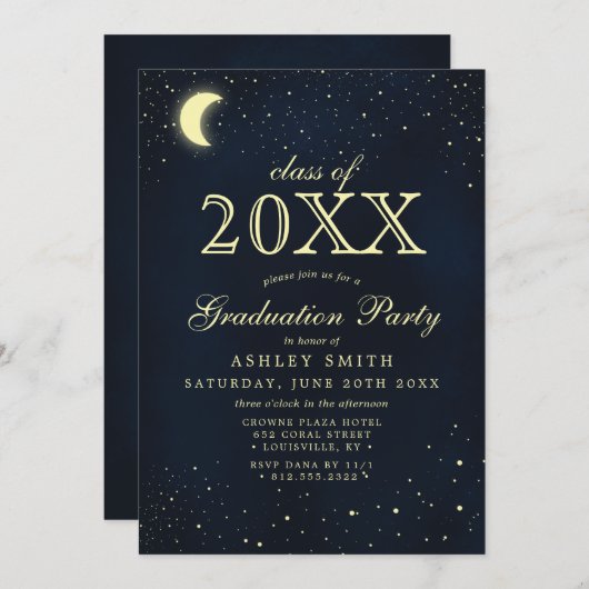 Celestial Moon Stars Class of Abschluss Einladung (Vorne/Hinten)