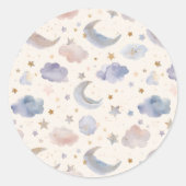 Celestial Moon Stars Clouds Pastel Lavender Runder Aufkleber (Vorderseite)