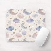 Celestial Moon Stars Clouds Watercolor Pastel Mousepad (Mit Mouse)