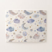 Celestial Moon Stars Clouds Watercolor Pastels Puzzle (Horizontal)