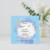 Celestial Moon Stars, Dark Blue And Gold Einladung (Stehend Vorderseite)