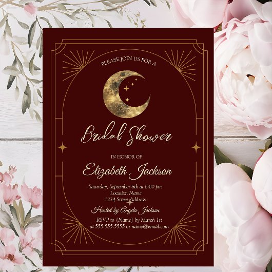 Celestial Moon Stars Dark Bridal Shower Einladung