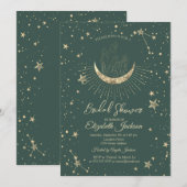 Celestial Moon,Stars Diamond Green Bridal Shower Einladung (Vorne/Hinten)