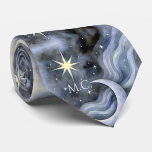 Celestial Moon Stars Dreamy Sky Bold Monogram Krawatte