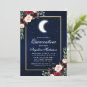 Celestial Moon Stars Floral Gold Quinceanera Einladung (Stehend Vorderseite)