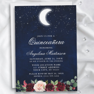 Celestial Moon Stars Floral Quinceanera Einladung