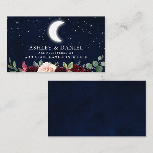 Celestial Moon Stars Floral Wedding Card Begleitkarte (Vorne/Hinten)