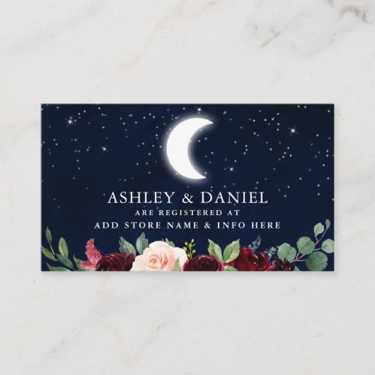 Celestial Moon Stars Floral Wedding Card Begleitkarte (Vorderseite)