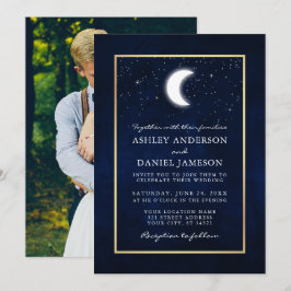 Celestial Moon Stars Foto Gold Frame Wedding Einladung
