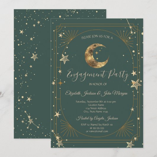 Celestial Moon Stars Frame  Einladung (Vorne/Hinten)