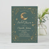 Celestial Moon Stars Frame Green Bridal Shower Einladung (Stehend Vorderseite)