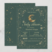 Celestial Moon Stars Frame Green Einladung (Vorne/Hinten)
