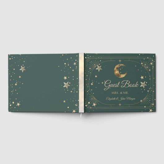 Celestial Moon Stars Frame Wedding Gästebuch (Voll)