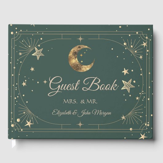 Celestial Moon Stars Frame Wedding Gästebuch (Vorderseite)