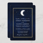 Celestial Moon Stars Gold Frame Wedding Einladung (Vorne/Hinten)