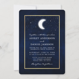 Celestial Moon Stars Gold Frame Wedding Einladung