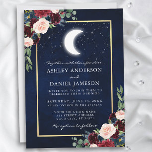 Celestial Moon Stars Gold Wedding Einladung