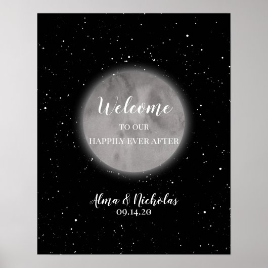 Celestial Moon & Stars Hochzeit Begrüßungszeichen Poster (Vorne)