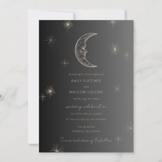 Celestial Moon Stars Hochzeit Einladung (Vorderseite)