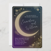 Celestial Moon Stars Hochzeiten Lila Blue Dark Einladung (Vorderseite)