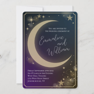 Celestial Moon Stars Hochzeiten Lila Blue Dark Einladung