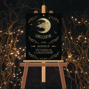 Celestial Moon & Stars Imitate Goldene Hochzeit Wi Poster