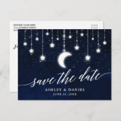 Celestial Moon Stars Kalligraphie Save the Date Postkarte (Vorne/Hinten)