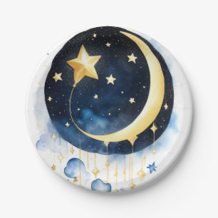 Celestial Moon Stars Kinderdusche Thema Wasserfarb Pappteller