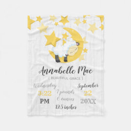 Celestial Moon Stars & Lamb Baby Birth Stats Fleecedecke