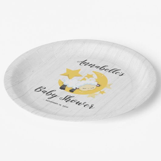 Celestial Moon Stars & Lamb Baby Dusche Pappteller (Schrägansicht)