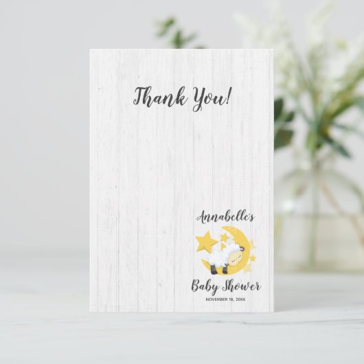 Celestial Moon Stars & Lamb Baby Dusche Vielen Dan Dankeskarte (Stehend Vorderseite)