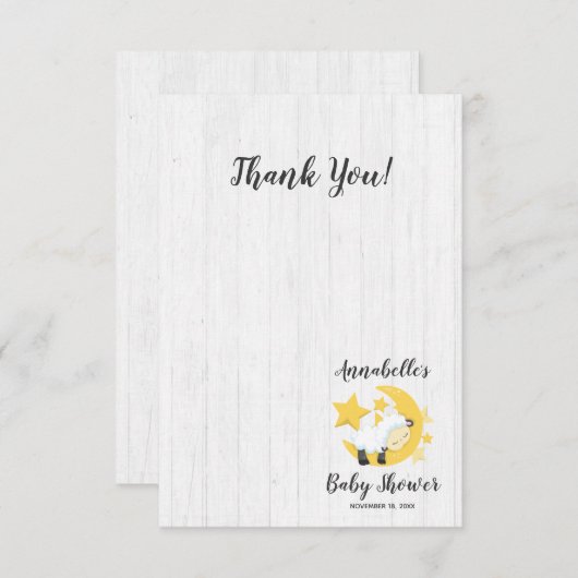 Celestial Moon Stars & Lamb Baby Dusche Vielen Dan Dankeskarte (Vorne/Hinten)