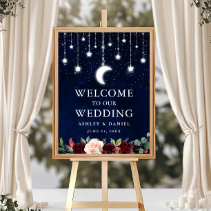 Celestial Moon Stars Lights Floral Wedding Willkom Poster