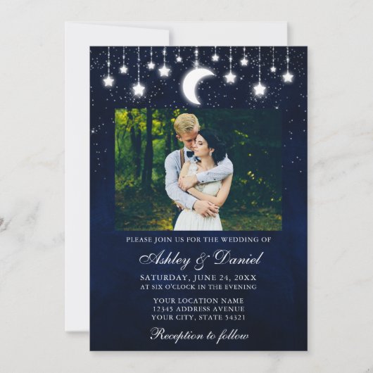 Celestial Moon Stars Lights Foto Wedding Einladung (Vorderseite)