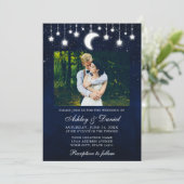 Celestial Moon Stars Lights Foto Wedding Einladung (Stehend Vorderseite)