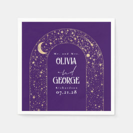 Celestial Moon Stars Lila Hochzeit Serviette