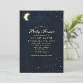 Celestial Moon Stars Midnight Blue Baby Dusche Einladung (Stehend Vorderseite)