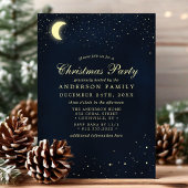 Celestial Moon Stars Midnight Blue Christmas Party Einladung