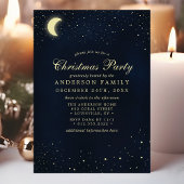 Celestial Moon Stars Midnight Blue Christmas Party Einladung