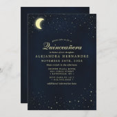 Celestial Moon Stars Midnight Blue Quinceañera Einladung (Vorne/Hinten)