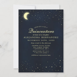 Celestial Moon Stars Midnight Blue Quinceañera Einladung