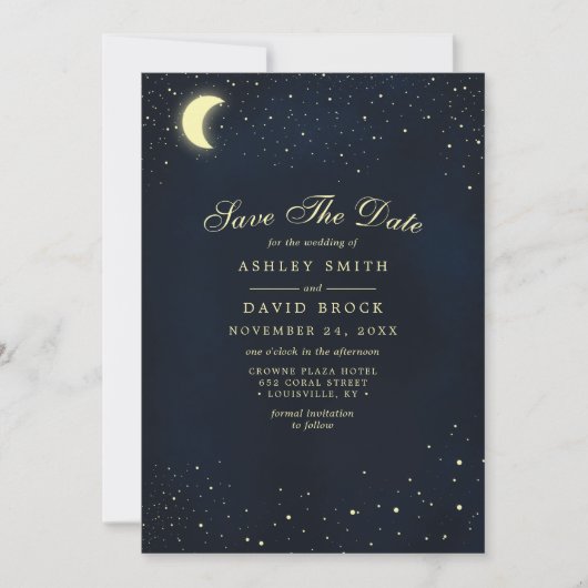 Celestial Moon Stars Midnight Blue Save the Date (Vorderseite)