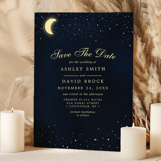Celestial Moon Stars Midnight Blue Save the Date