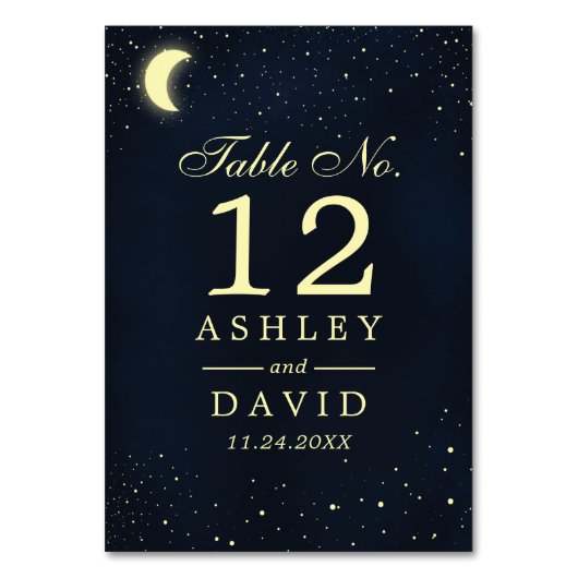 Celestial Moon Stars Midnight Blue Tischnummer (Vorderseite)
