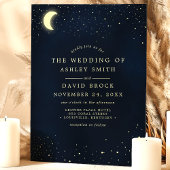 Celestial Moon Stars Midnight Blue Wedding Einladung