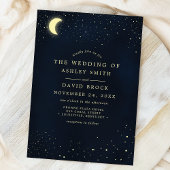 Celestial Moon Stars Midnight Blue Wedding Einladung